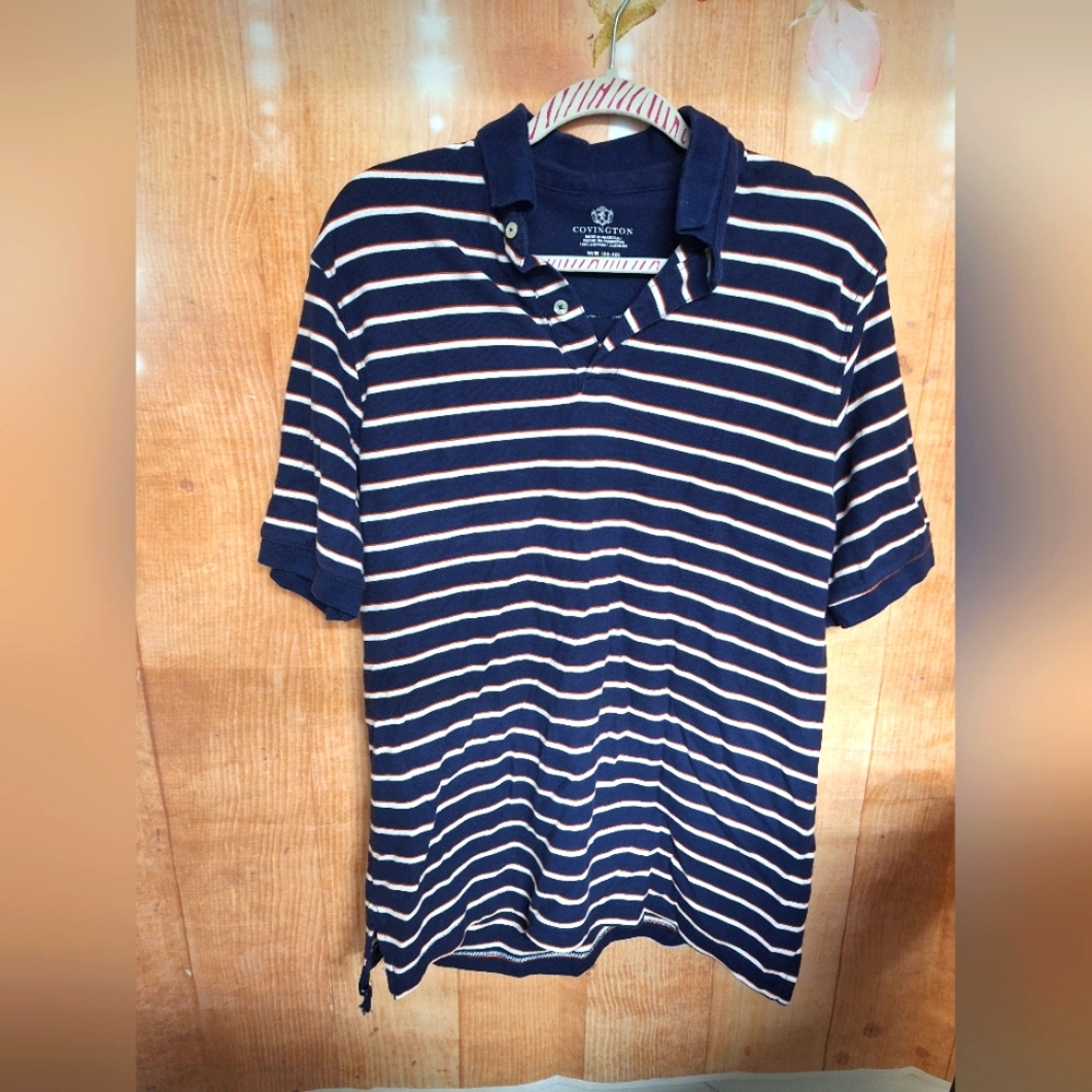 Covington Navy Striped Polo Shirt Classic Cotton Blend